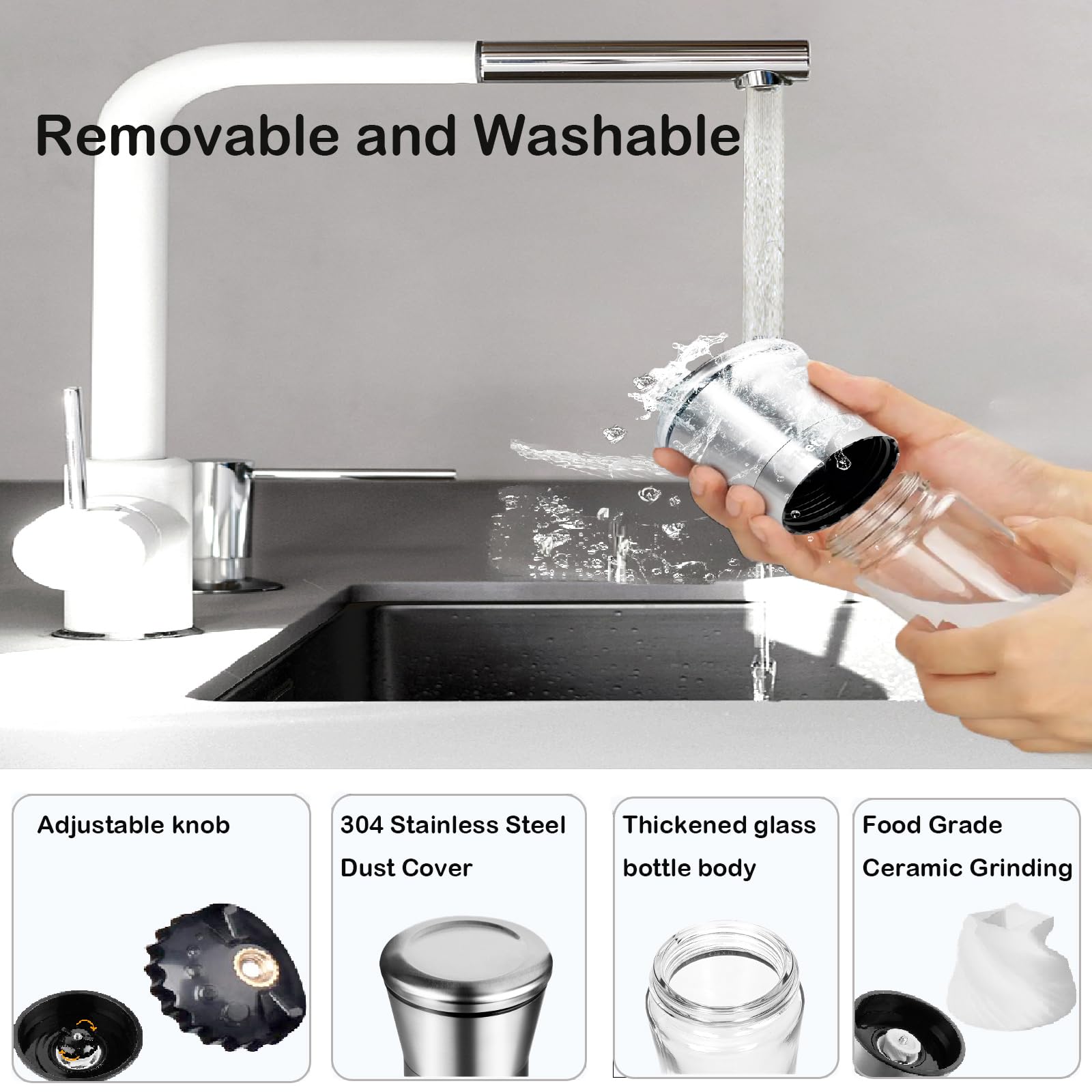 2 Pezzi Macina Sale e Pepe con Macinino Regolazione della Finezza in Ceramica, Macina Pepe Macinatore Manuale, Macinapepe Professionale