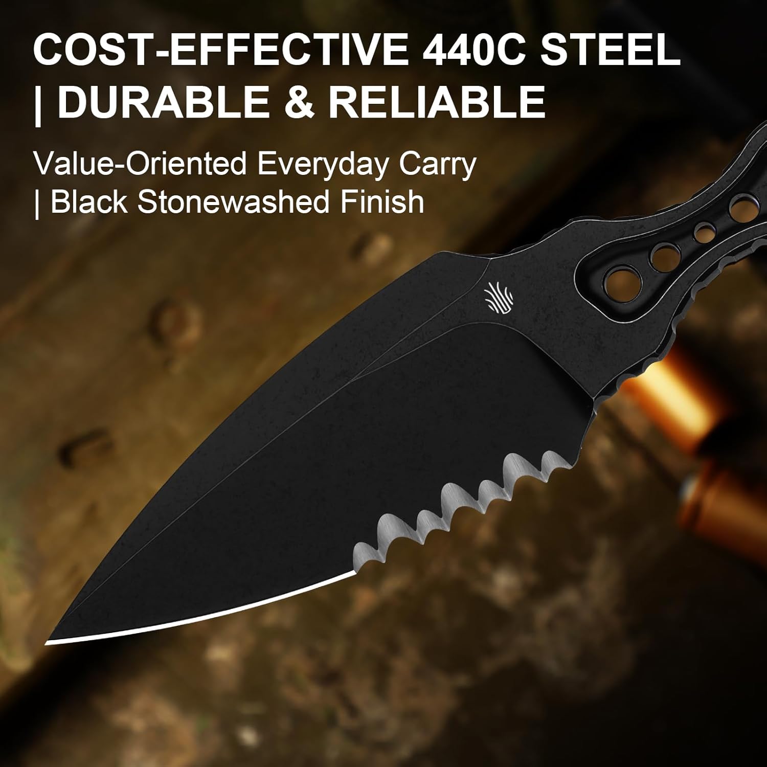 Kizer Defensor Fixed Blade Knife, 2.56" 440C Black Stonewashed Blade, Skeletonized Tang Camping Knife with Sheath, Portable Hunting Knives for Bushcraft Survival ZX-FB02M1