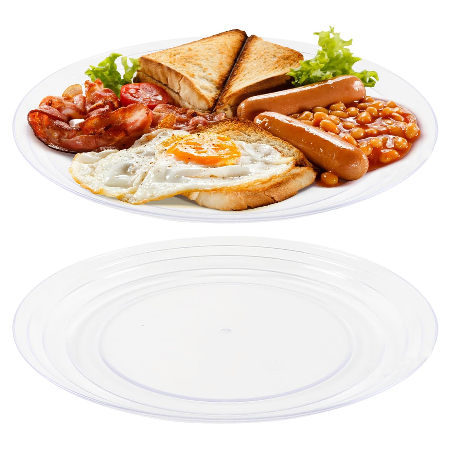 Alex Nash Clear Plastic Picnic Set – Reusable Dinner Set with 4 Dinner Plates, 4 Bowls, 4 Tumblers, 4 Wine Glasses, Serving Bowl & Jug for Camping, BBQs & Outdoor Dining - DINNER PLATES, Set of 4
