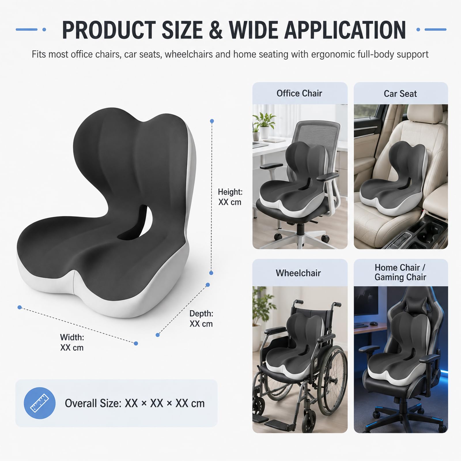 Cuscino Ortopedico con Schienale, ergonomico a Forma di L | con supporto lombare, in memory foam, per sedia da ufficio, per auto, sedia a rotelle, antiscivolo, sollievo dal dolore