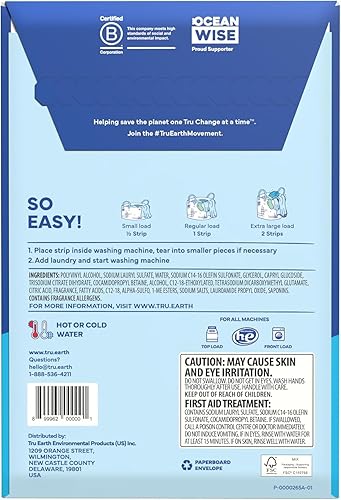 Miniatura 3 de Tru Earth Hojas de detergente para ropa seca compactas - Hasta 64 cargas (32 hojas) - Sin parabenos - Detergente original Eco-Strip sin líquido