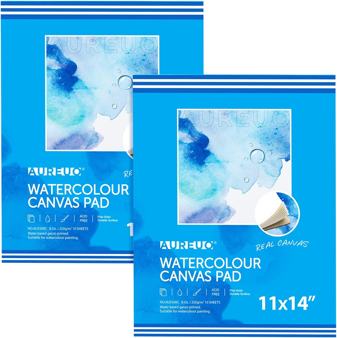 AUREUO Watercolor Painting Canvas Pad 10 Sheets, 12x16 Inch / 8 Oz. - Triple Primed Cotton Blank Fabric Pads for Water Based Paints, 1 Pack