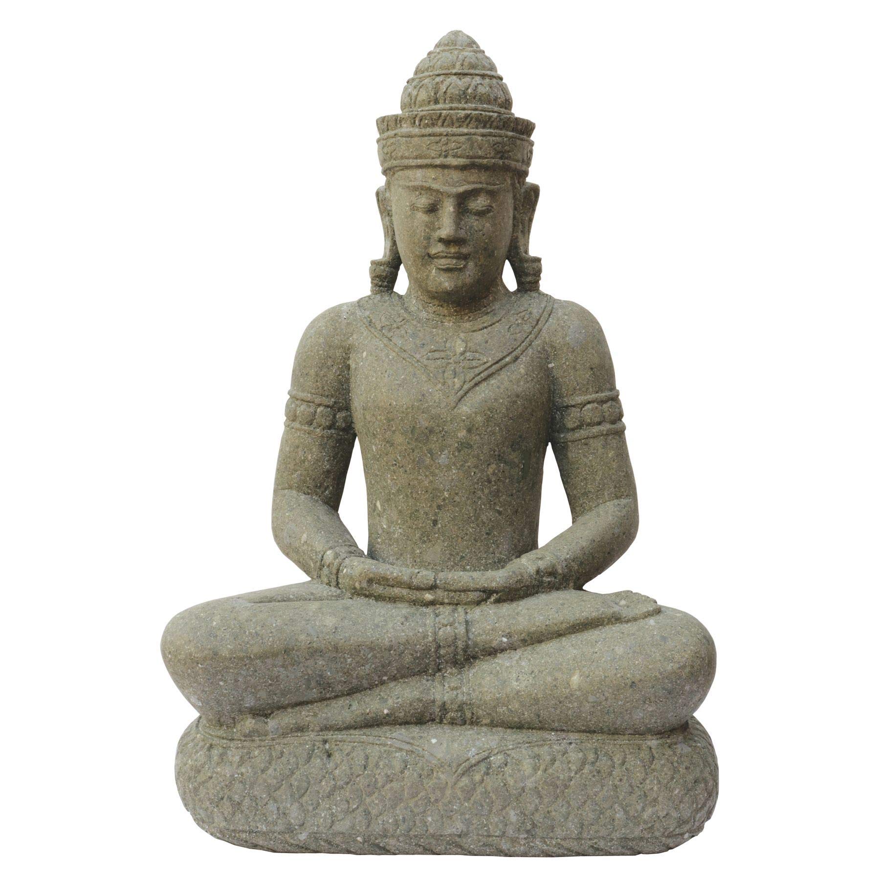 Bouddha Khmer assis 75cm en basanite sculptée main résistante au gel