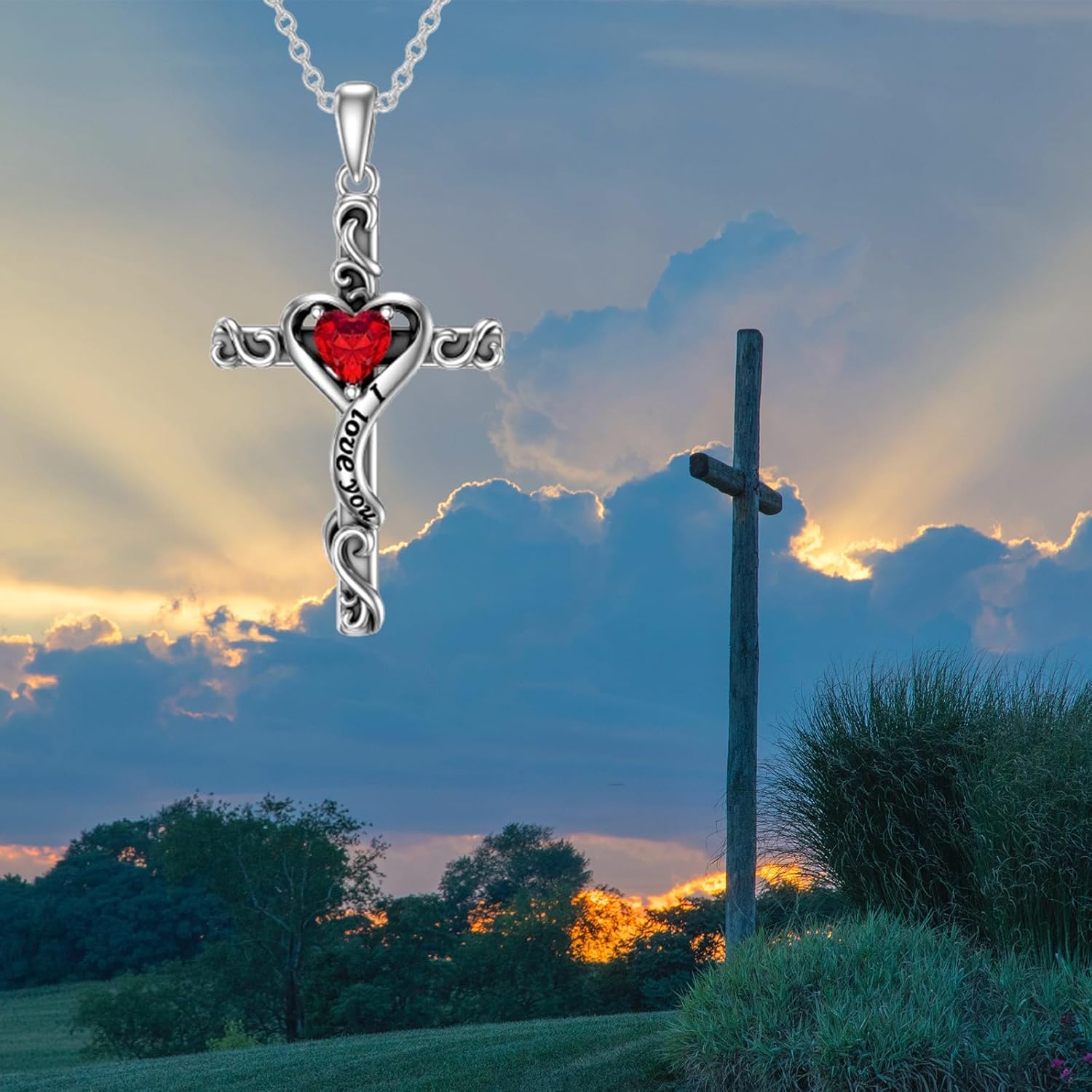 TOUPOP Valentines Day Gifts for Her Birthstone Cross Necklace for Women 925 Sterling Silver Heart Cross Pendant I Love You Jewelry Anniversary Birthday Gifts for Wife Girlfriend Mom - Image 4