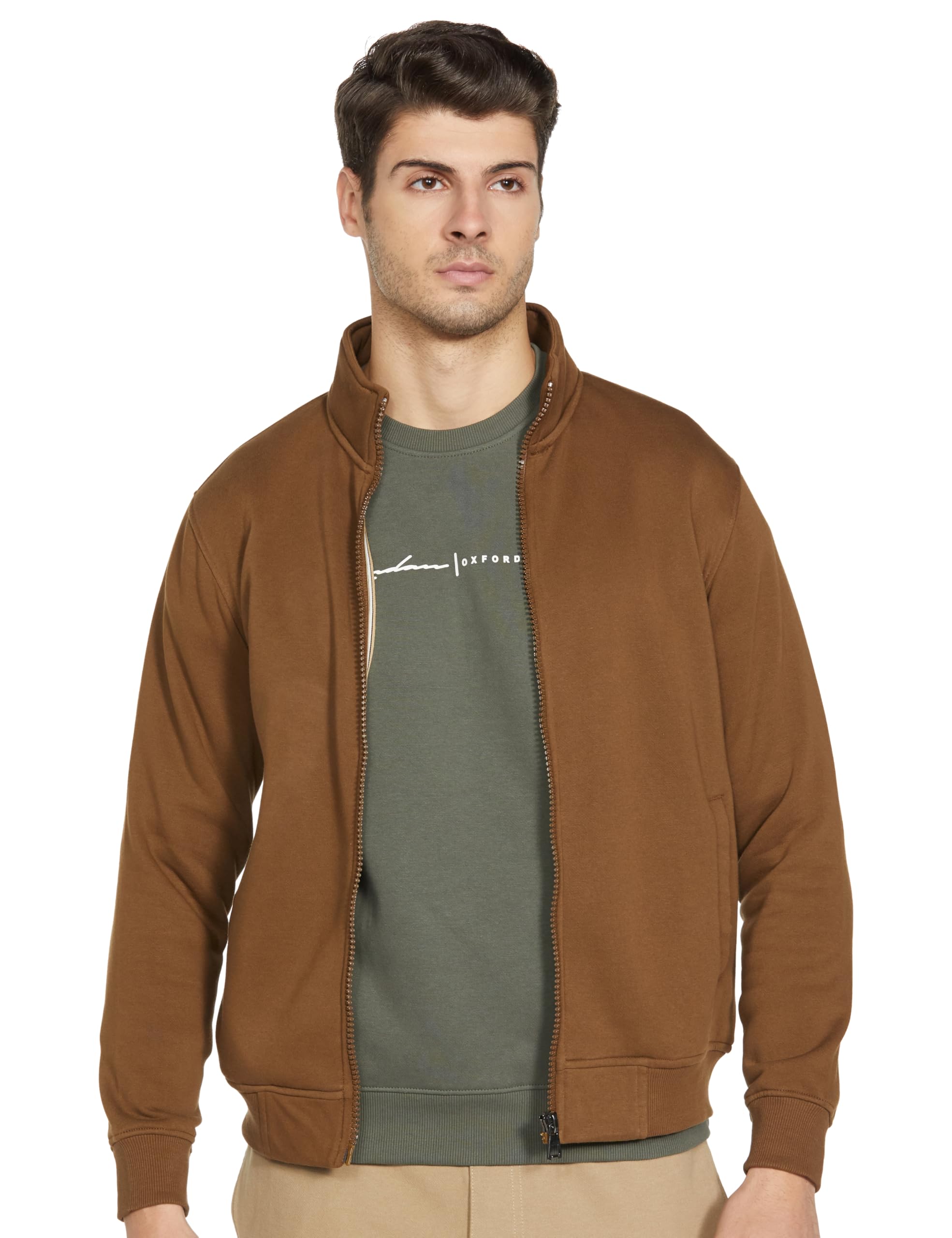 Fleece Full Zip Sweatshirt for Men Brown-image-43