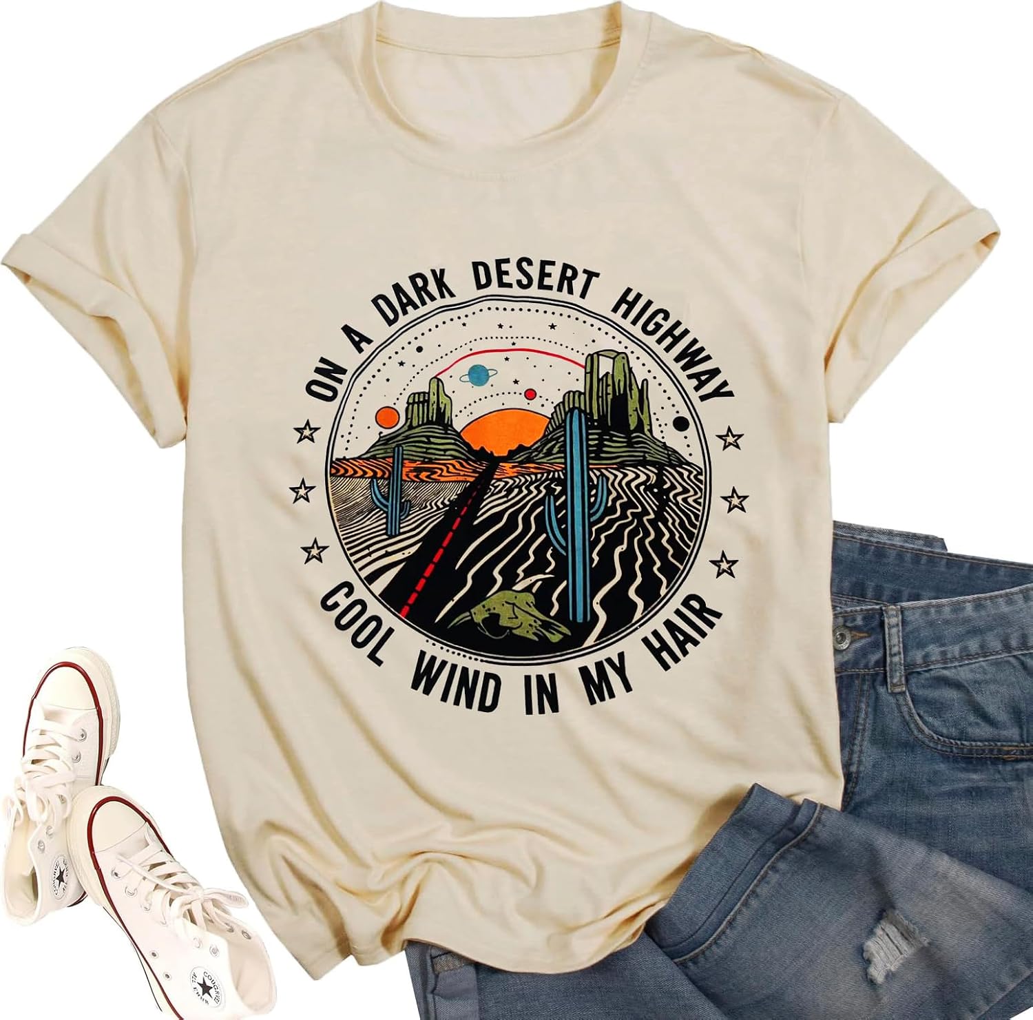 Adventure Shirts Sunrise Camping Hiking Activewear Road Trip Nature Cactus Workout Tee Top