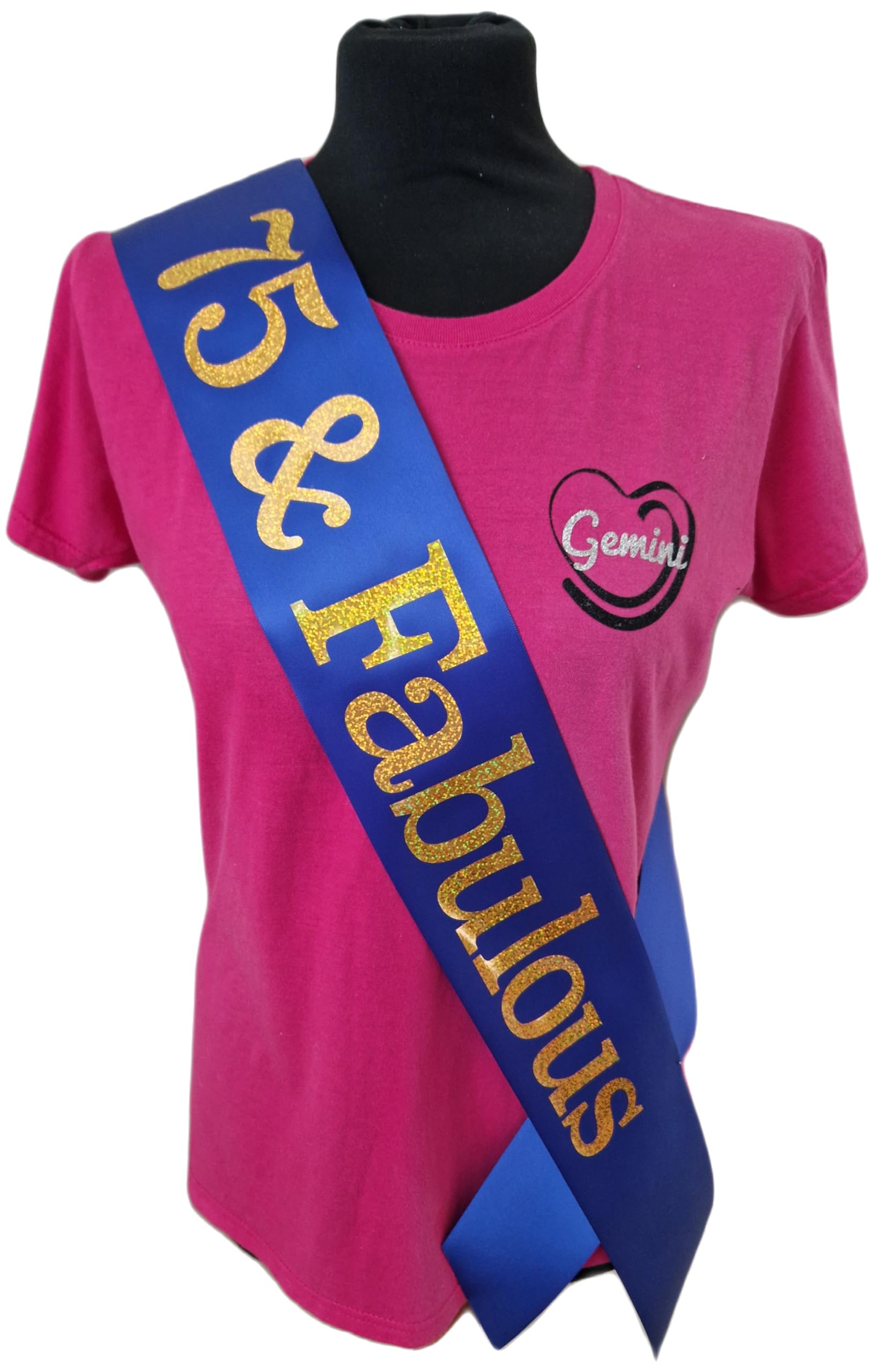 75th Birthday Sash - 75 & Fabulous Birthday Sash - Beautiful Quality Blue Ribbon and Holographic Gold Font - 75th Birthday Sash