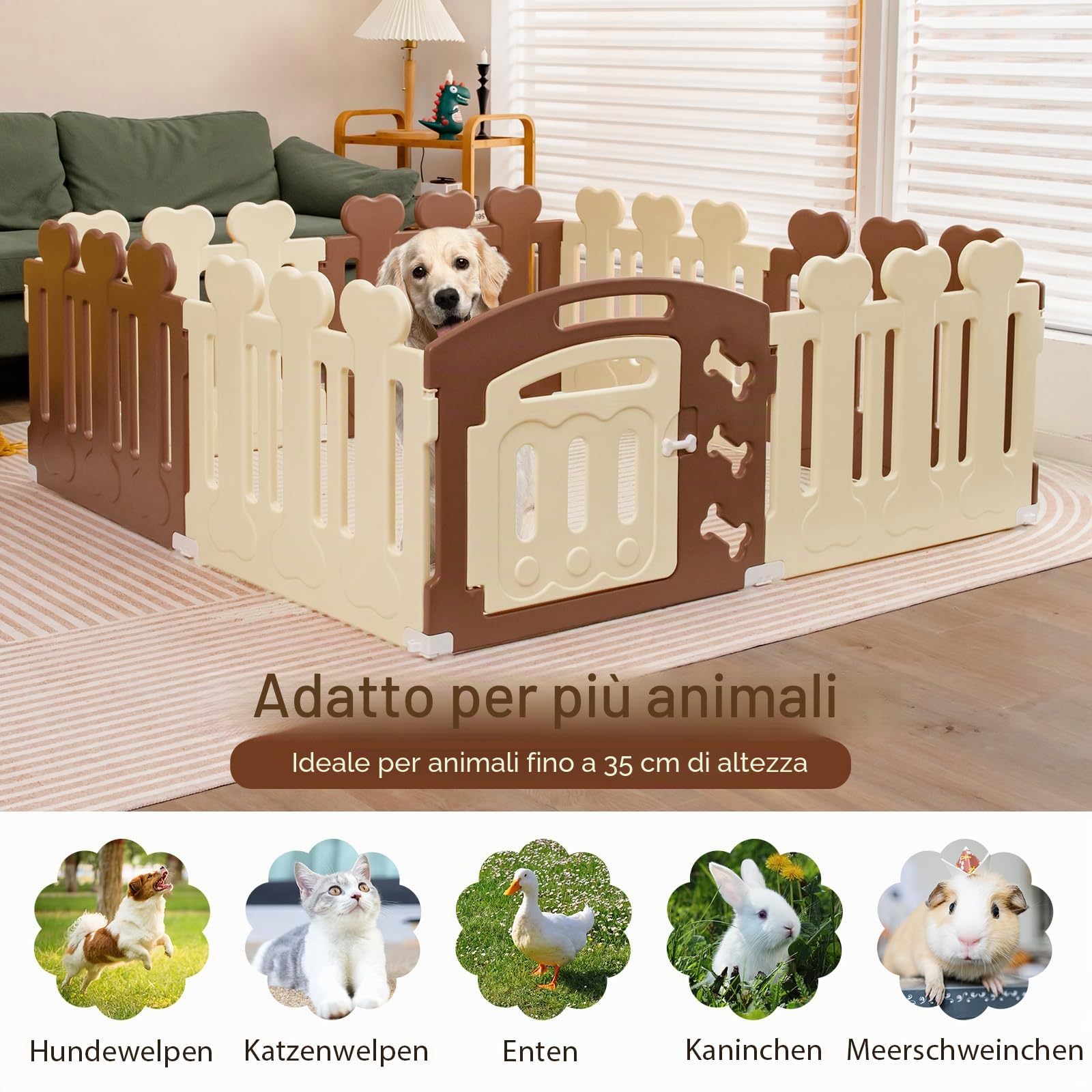 COSTWAY 8 pannelli box per cani, beccuccio per cuccioli, altezza 60 cm, con porta, resistente alle intemperie per casa e giardino, in plastica HDPE