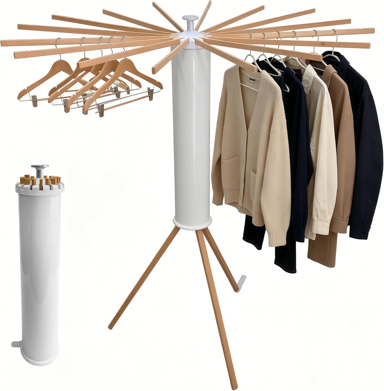 Clothes Drying Rack Foldable, Rotary Tripod Laundry Drying Rack,16 Aluminum Poles,Rotatable Portable Floor Standing Clothes Airer,Laundry Drying Rack Floor Standing
