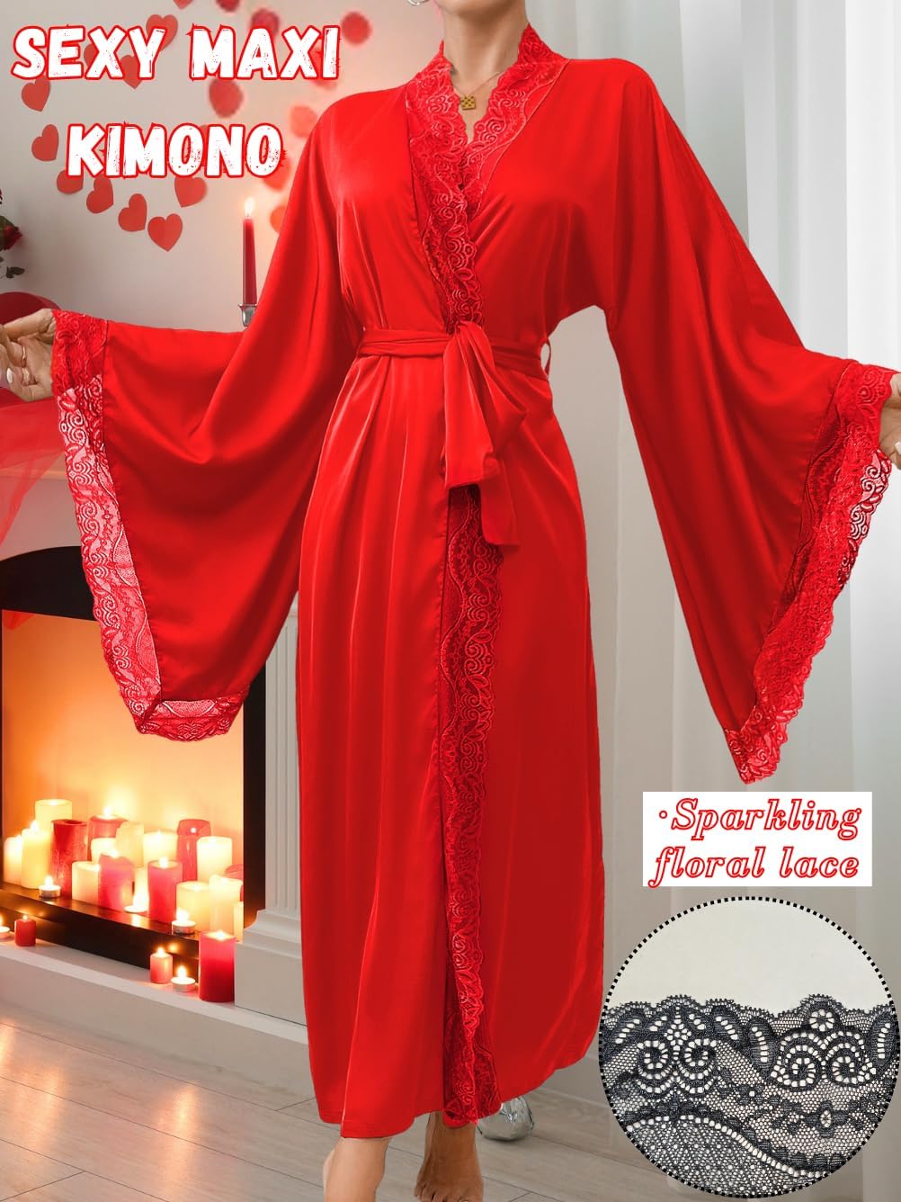 Silk Long Robe For Women, Satin Lace-Trim, Bride Wedding-Night, Bridal Bridesmaid Kimono Robes Lightweight - Image 4