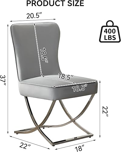 Miniatura 2 de Sillas de comedor de terciopelo de lujo, sillas de comedor tapizadas sin brazos con patas en X de metal plateado, juego de 2 sillas de comedor