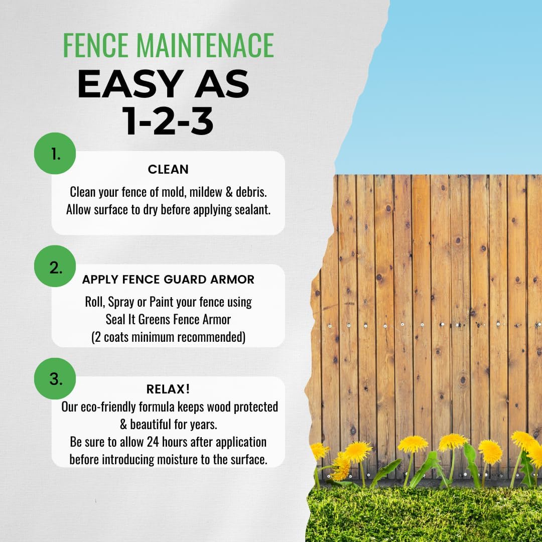Seal It Green Wood Fence Guard Armor | Natural Wood Fence Sealer | Plant-Based Formula Offers Excellent Protection for Fences, Outdoor Furniture for All Deck Types | Lasts Up to 10 Years (1 Gallon)