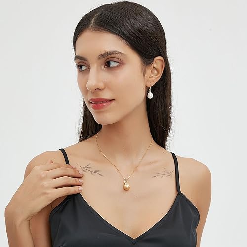 Vista 14 de YAMI White/Black Pearl Necklace for Women, S925 Sterling Silver 11-12MM Saltwater Cultured Pearls Pendant Necklace, 18+2Inch Chain Single Pearl