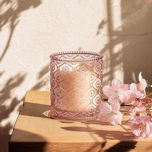 Miniatura 3 de LA JOLIE MUSE Vela de Sakura de Cerezo - Flor de Cerezo, Rosa, Sándalo 6 oz de cera de soja natural 40 horas de combustión limpia Vela perfumada