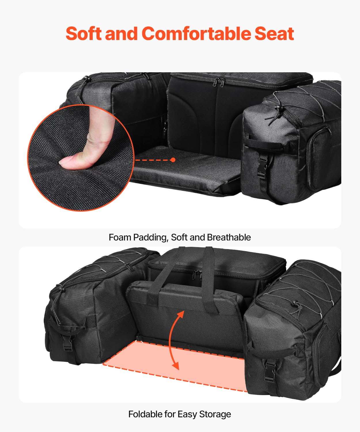 VEVOR Bolsa de Almacenamiento Trasera para ATV 74 L con Bolsa Térmica Aislante, de Tela Oxford 600D, con Portaequipaje Trasero, Compatible con Vehículos ATV, UTV y Can-Am, 880 x 580 x 280 mm
