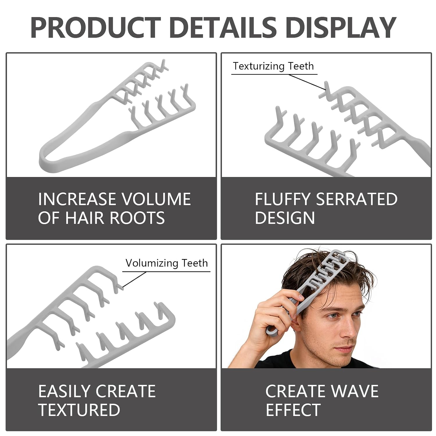2Pcs Texture Comb, Volumizing Wide Tooth Texture Hair Styling Comb, Fluffy Wide Tooth Curly Hair Comb, Fluffy Curly Hair Comb for Volume Fringe Parting, Anti-Frizz Styling Tool for Men Women