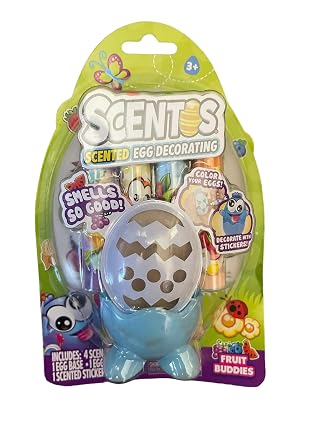 Scentos Scented Egg Decorating Kit - Fruit Buddies - Scented Markers, Scented Stickers, Egg Stand, Egg Stencil