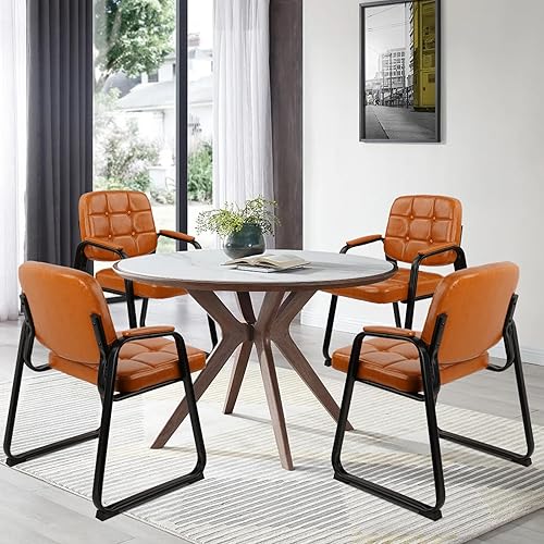 Vista 11 de CLATINA Silla de invitados para sala de espera con reposabrazos acolchado de cuero regenerado para oficina, recepción y escritorio de conferencias