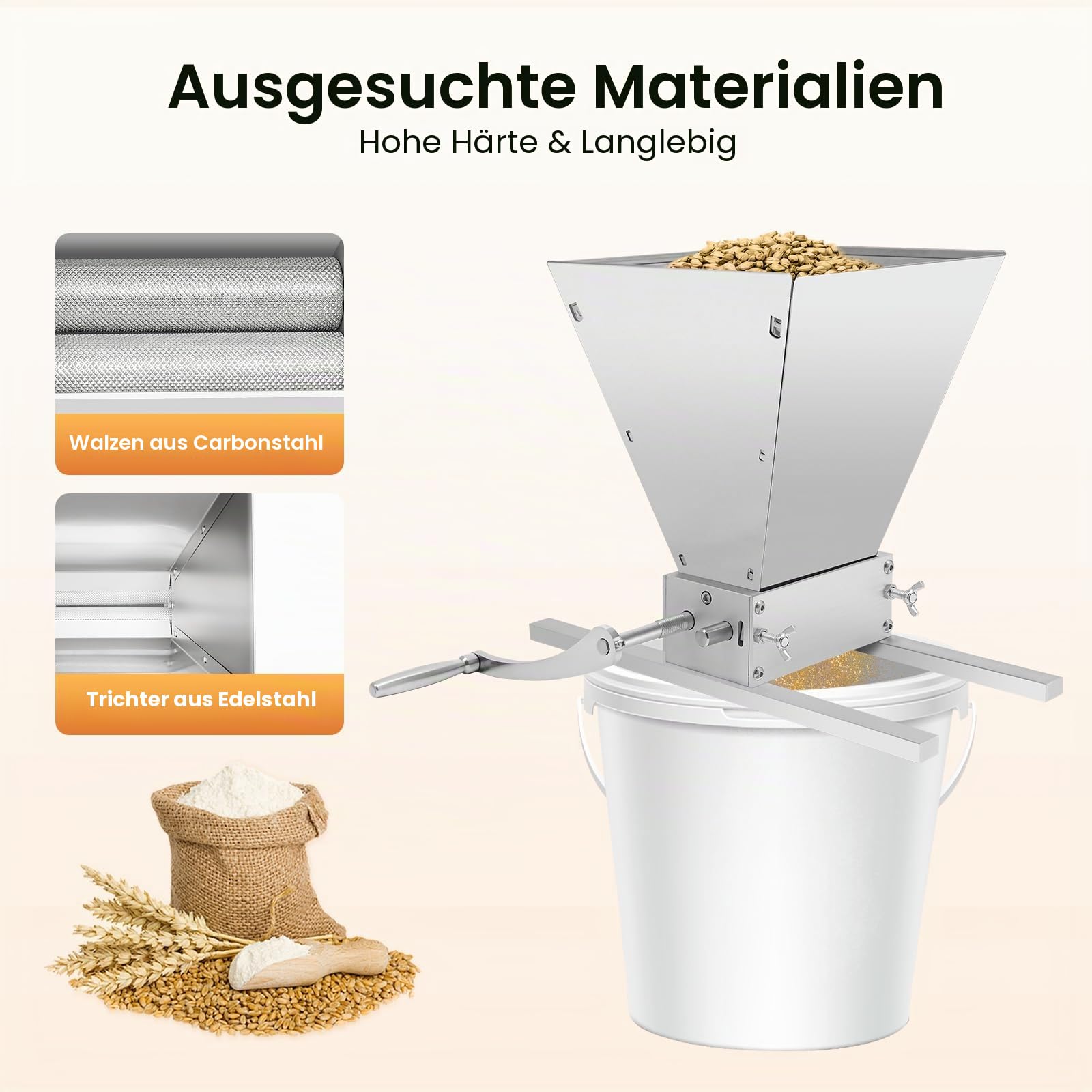 Manueller Getreidebrecher Quetsche 4L Malzmühle 2 Rollen-Schrotmühle Malz Mahlmaschine für Gerste schleifen und anderen Getreidesorten