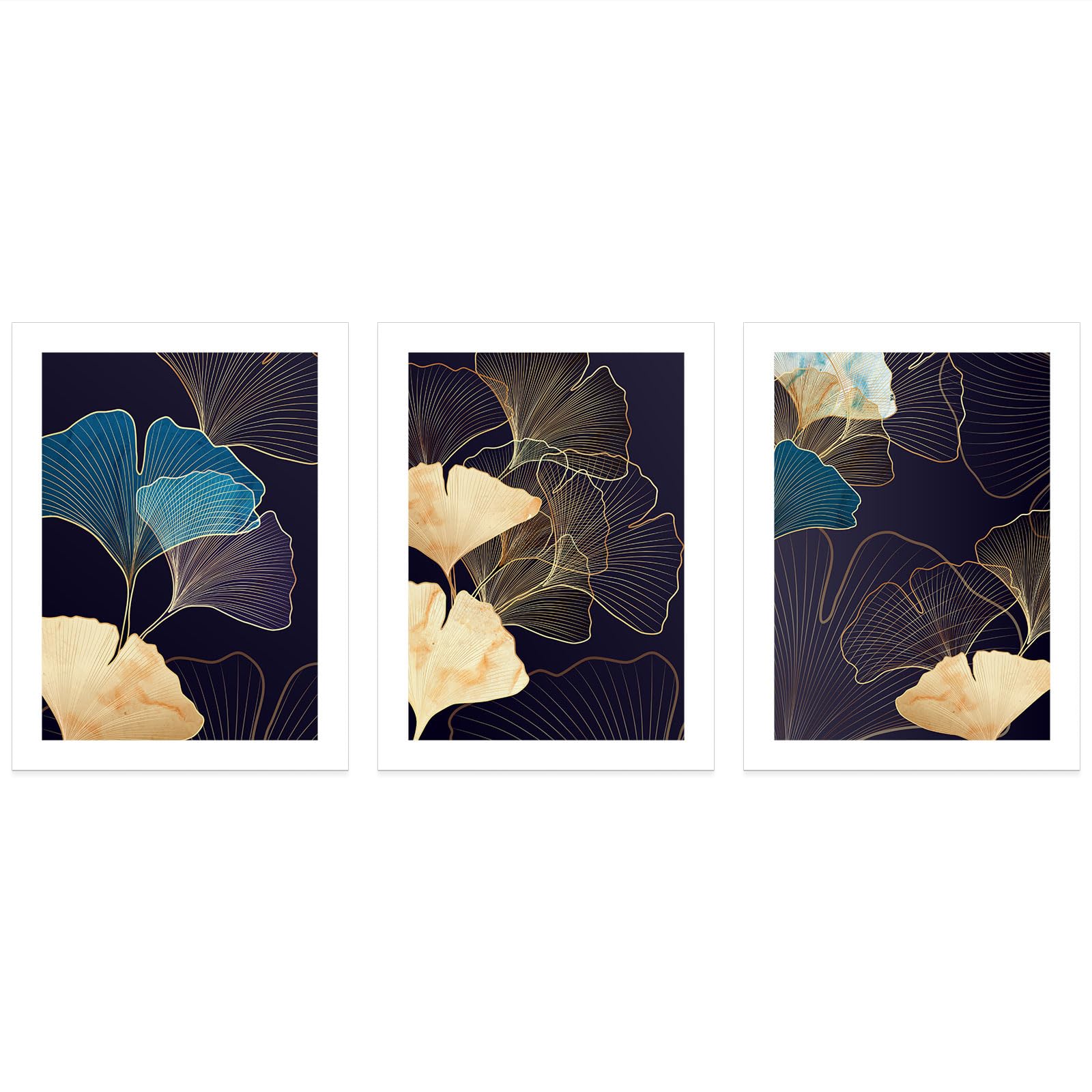 Lumalea - Zestaw 3 plakatów/plakatów Triptyque Leaves - białe obramowanie - 3 plakaty - 70 x 100 cm