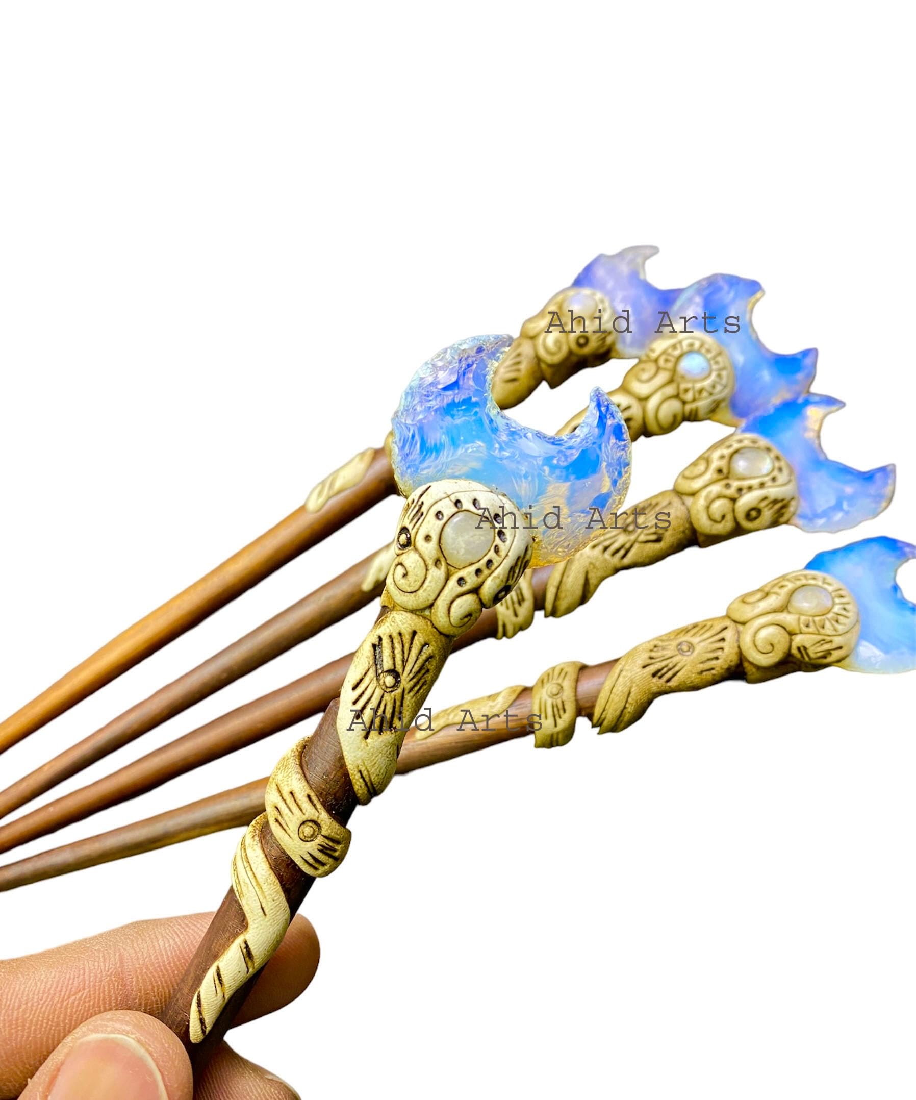 Ahid ArtsOpalite Moon Hair Stick, Cabochon Stick, Polymer Clay Hair Sticks, Girlfriend Gift, Boho Hair Accessories, Mom Birthday Gift, Gift for Women 1 Pcs