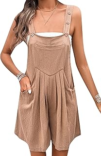 Mujeres Monos Pantalones Cortos Verano Casual Button Up Comfy Rompers Jumpers Sin Mangas Con Bolsillos
