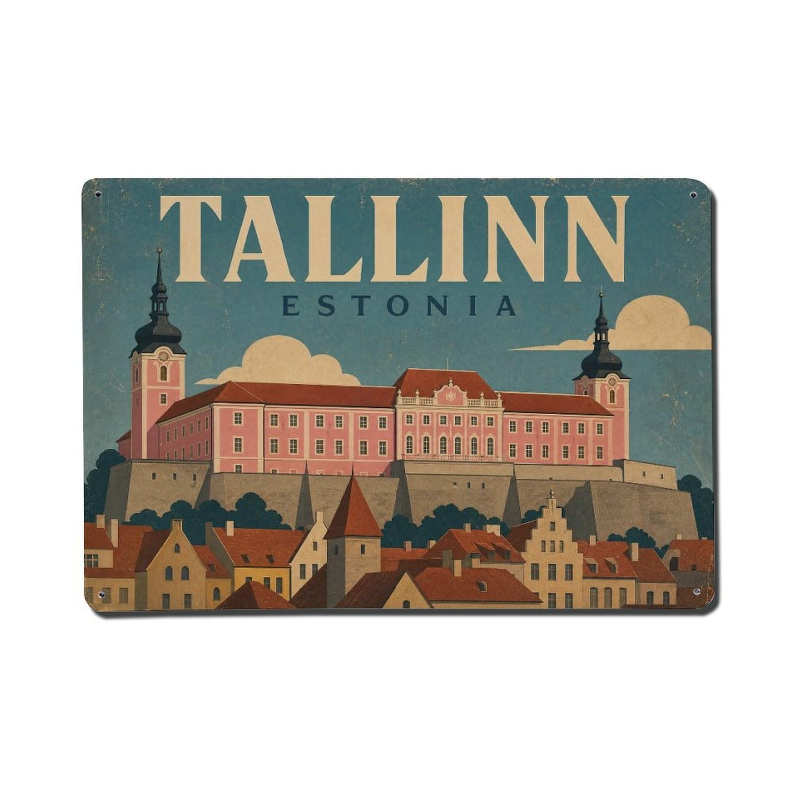 Vintage Travel Estonia Tallinn Metal Tin Sign Plaque Wall Decor for Cafe, Club Bar, Office, Garden Metal Poster 8x12Inch