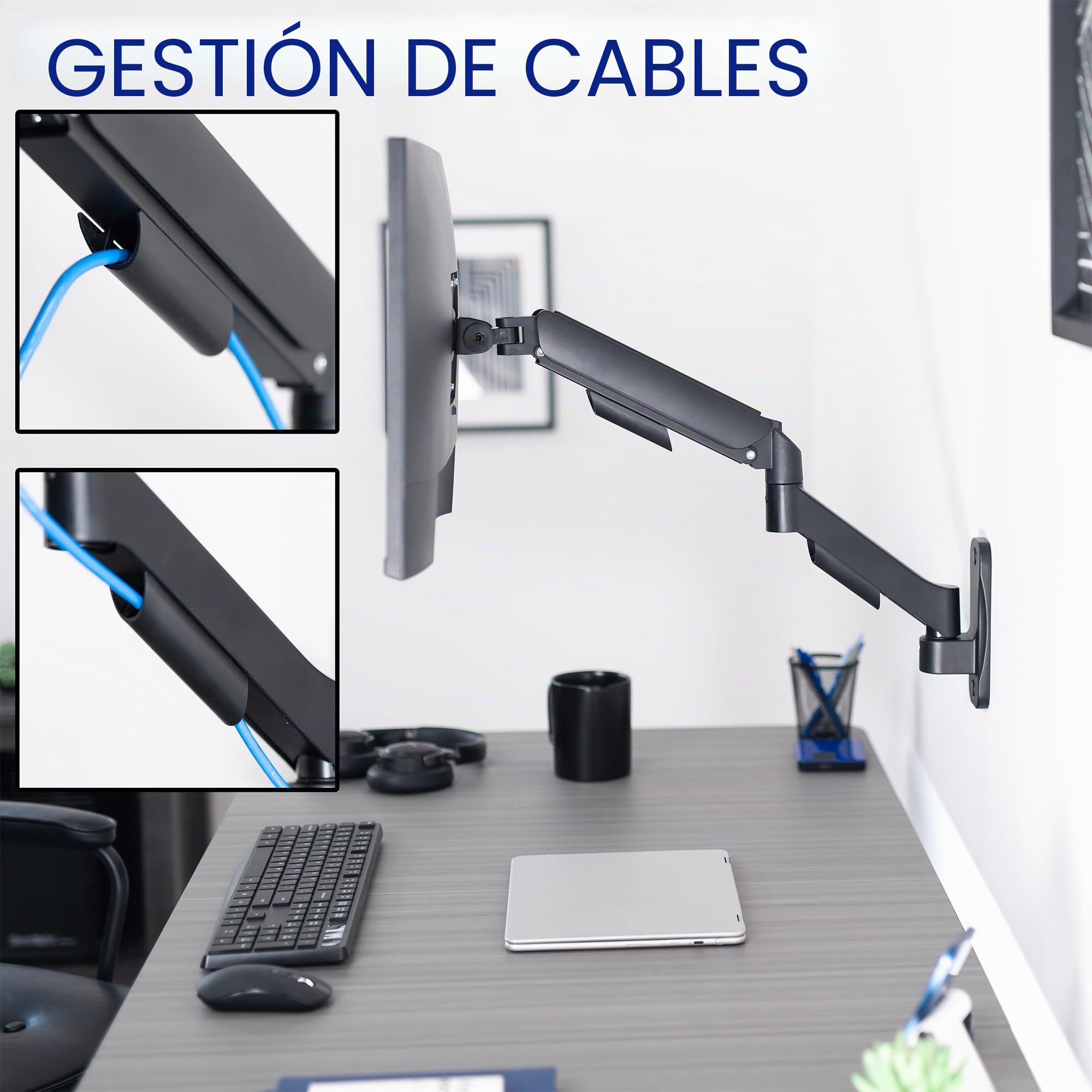 Vivo Soporte de Pared neumático de Brazo extendido de Altura Ajustable, articulación de Movimiento Completo, se Adapta a Pantallas de 17 a 27 Pulgadas, Negro, MOUNT-V001G