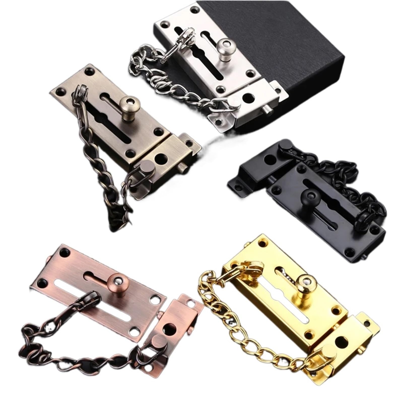 Gate Latch 2pcs Anti Theft Chain Door Latch Stainless Steel Square Door Hardware Guard Door Lock Security Door Padlock for Household Hotel(C Golden)