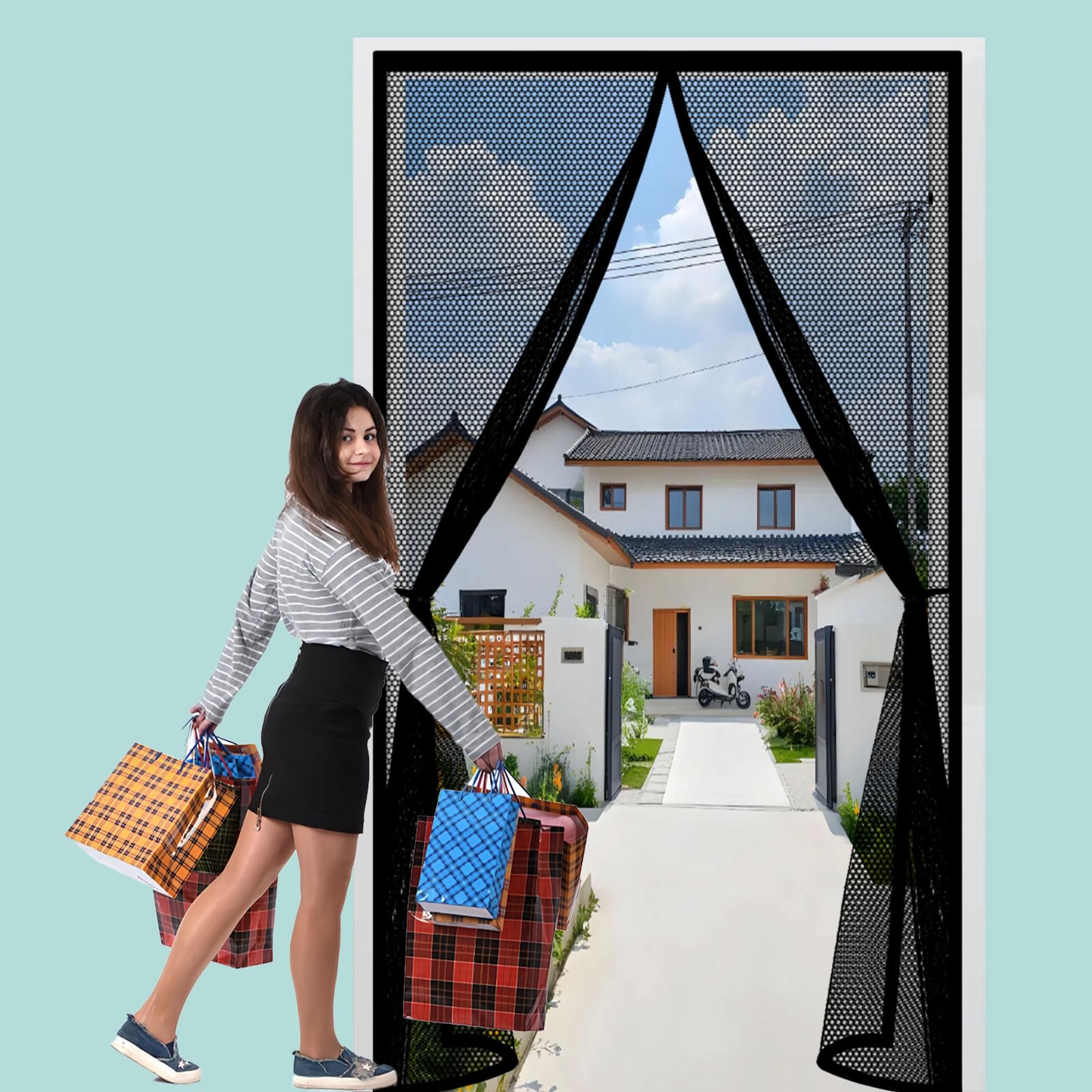 Magnetic Fly Screen Door 72 x 210 cm Powerful Magnets Heavy Duty Self-Sealing Mesh Flyscreen French Doors Easy to Install Without Drilling for Balcony Patio Bedroom, Black