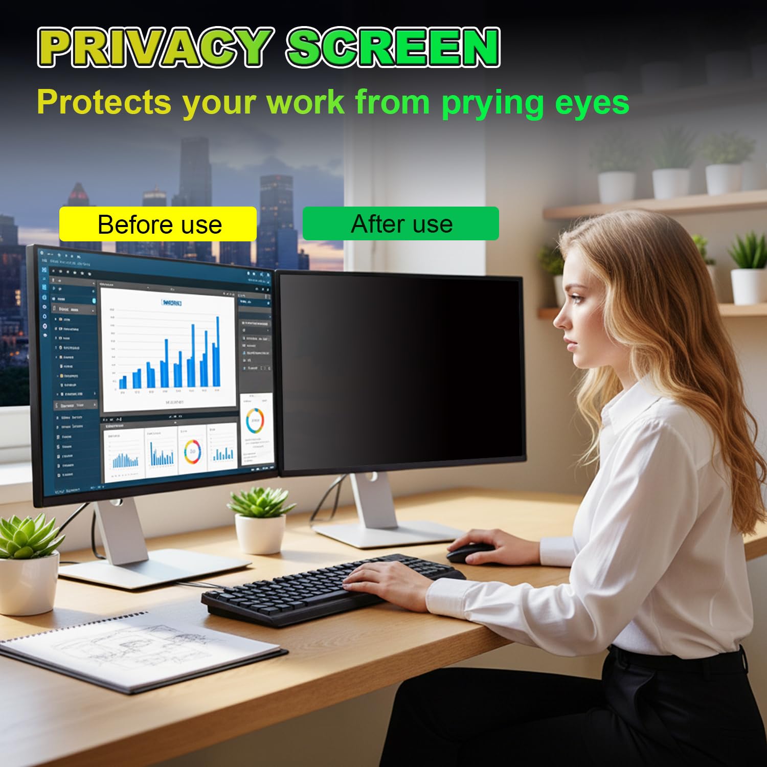 Magnético Protector de Privacidad Monitor 27 Pulgadas 16:9 - Filtro Luz Azul & Anti-Reflejo, Desmontable | Filtro de privacidad de acrílico Reutilizable por ambas Caras