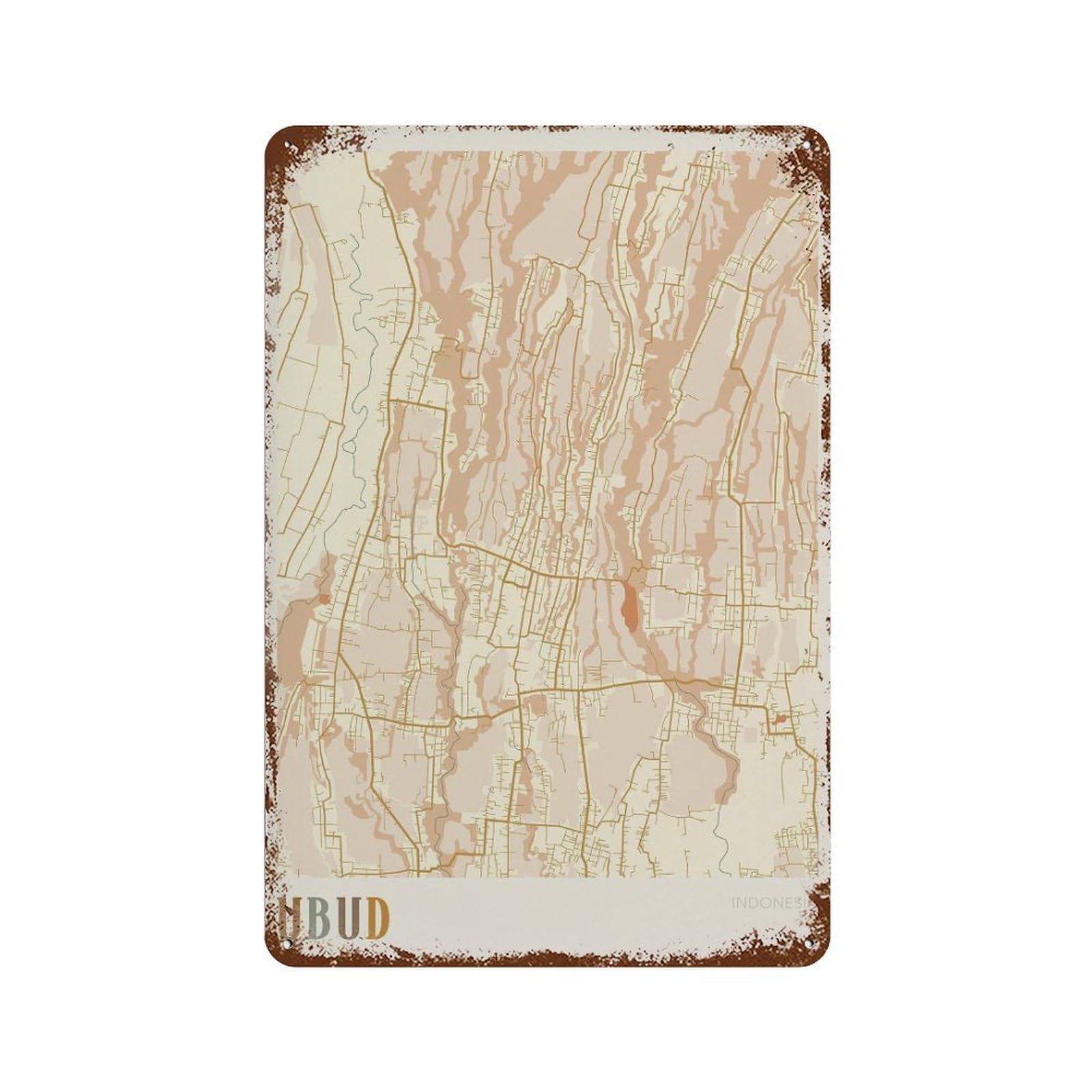 xiaoxiaoshen Ubud Map Indonesia Travel Gift Boho Wall Decor Art Metal Tin Poster Modern Home Decor Art Home Bar Shop Decorations Vintage Sign 30x20cm