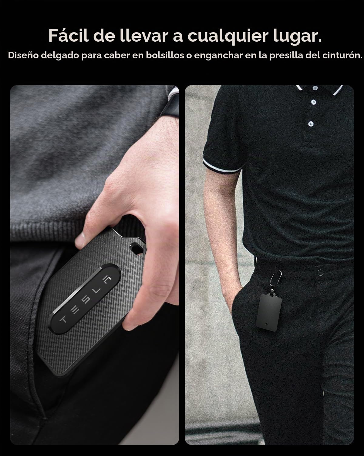 Spigen Llavero para Tesla [Pack de 2] Tarjetero para Tesla Model Y/Y Juniper (~2026), Model 3/3 Highland, Model S, Model X, Funda Llave para Accesorios Tesla - Edición Carbono