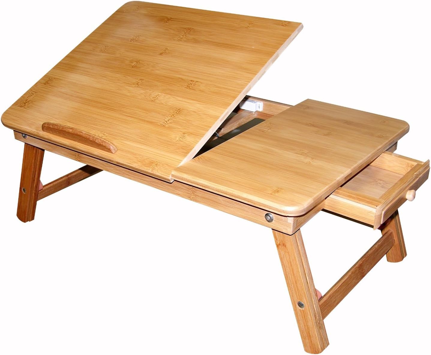 Bamboo Multi-Position Adjustable Laptop Computer Desk & Serving Bed Tray With Drawer (24")