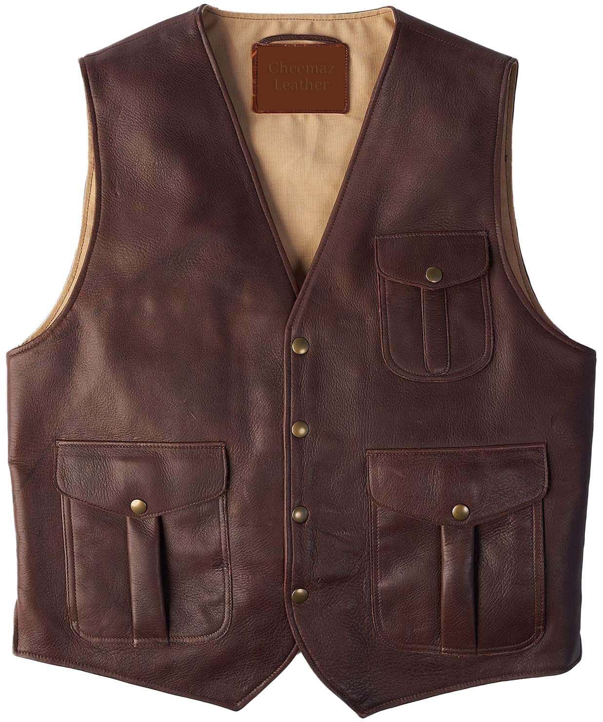 Men's Premium Vintage Style Motorcycle Rider Vest - Casual Western V-Neck Button-Up Leather Vest For Mens