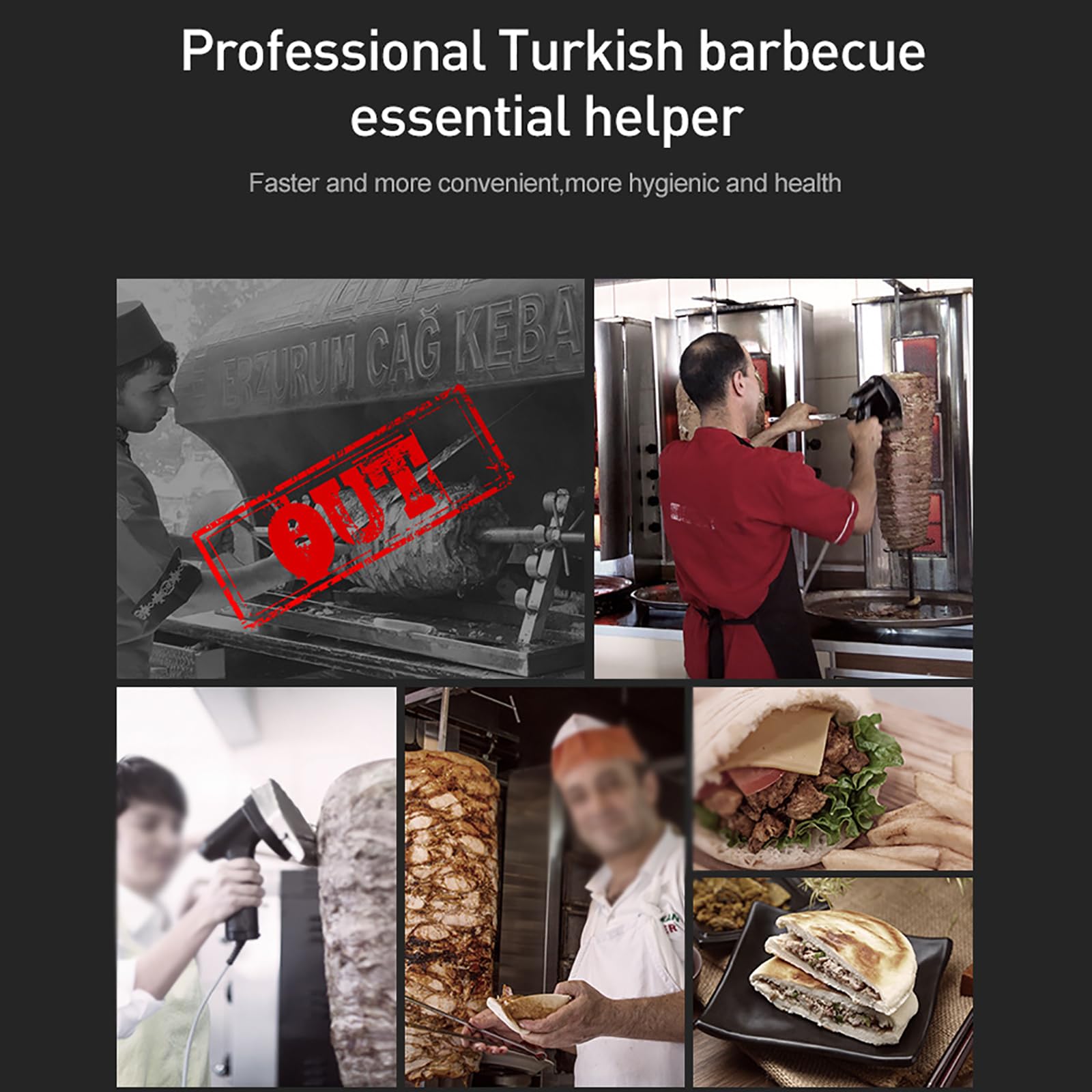 Cuchillo eléctrico para Kebab y shawarma, Cortador de Gyros de Carne, Cuchillos para Kebab, portátil, Profesional, de Grosor Ajustable, para Barbacoa de Restaurante