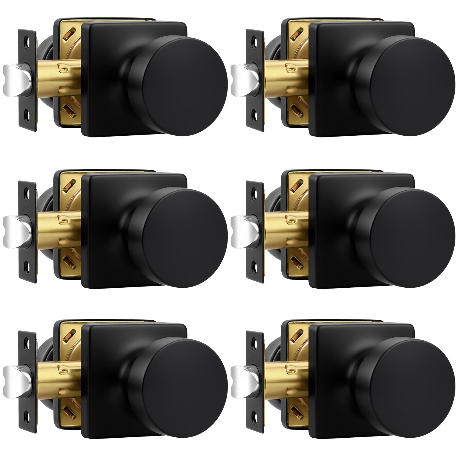 Matte Black Passage Door Knobs - 6 Pack -1