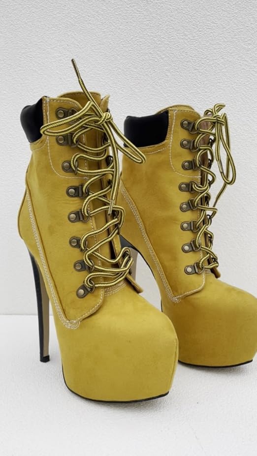 Frankie Hsu Botas Martin De Tacón Alto Con Plataforma De Aguja, Botines Amarillos Sexys Con Chip De Oro, Talla Grande, Diseño De Moda, Zapatos Cortos Para Mujeres Y Hombres, Amarillo