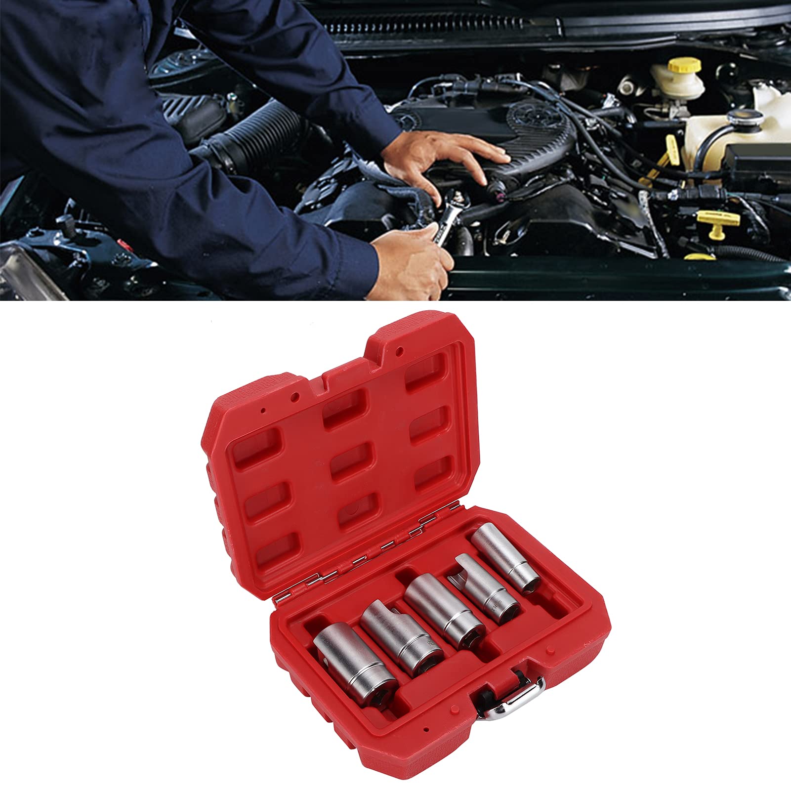 Kit de douilles à coude à entraînement de 3/8 pouce, outil de réparation automobile en chrome et aluminium, comprenant 5 tailles adaptées aux espaces restreints, marquages gravés