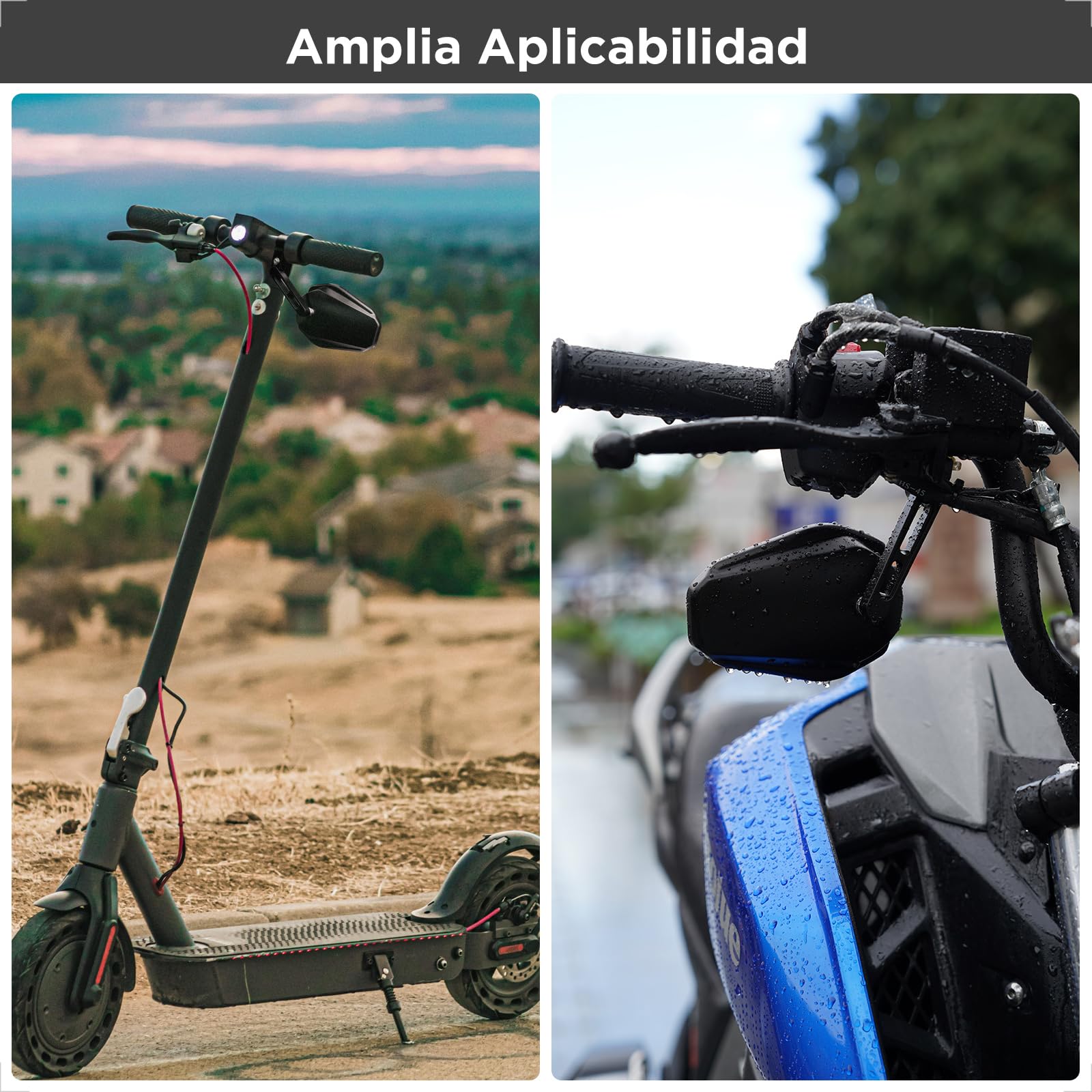 evermotor espejo retrovisor de moto homologado E, giratorio 360°, espejo de extremo de manillar para manillares de 22mm y 25,4mm, universal, negro