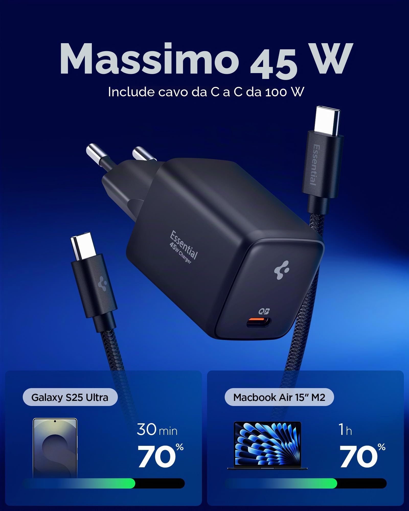 Caricabatterie USB-C GaN 1 porta 45W Spigen ArcStation Essential - Nero