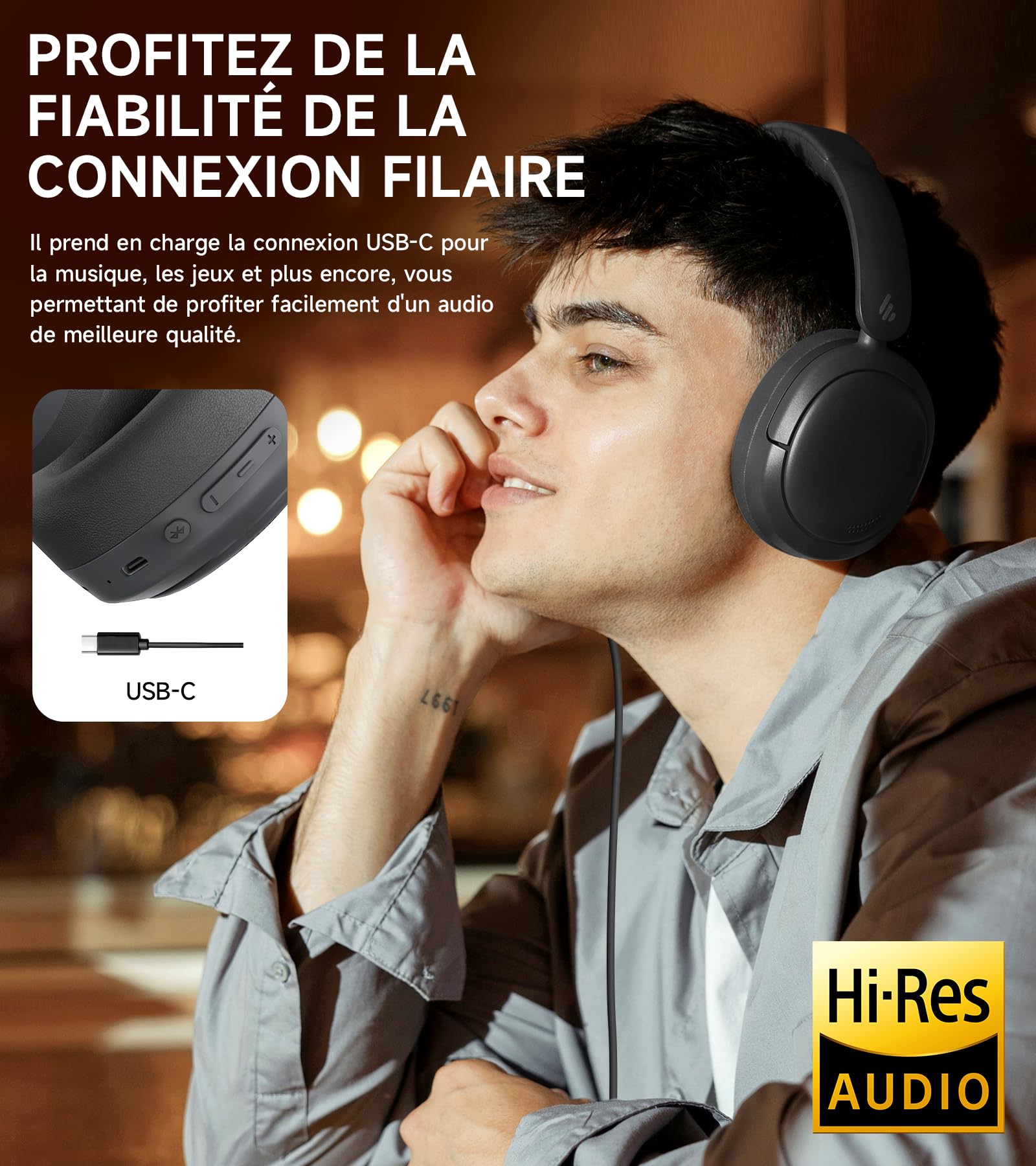Edifier W800BT Pro Casque sans Fil Hybride de Réduction de Bruit Actif - Son Haute Résolution - IA Annule Bruit Appels - 45 Heures de Lecture - Charge Rapide - Pliable - Bluetooth 5.4 - Noir