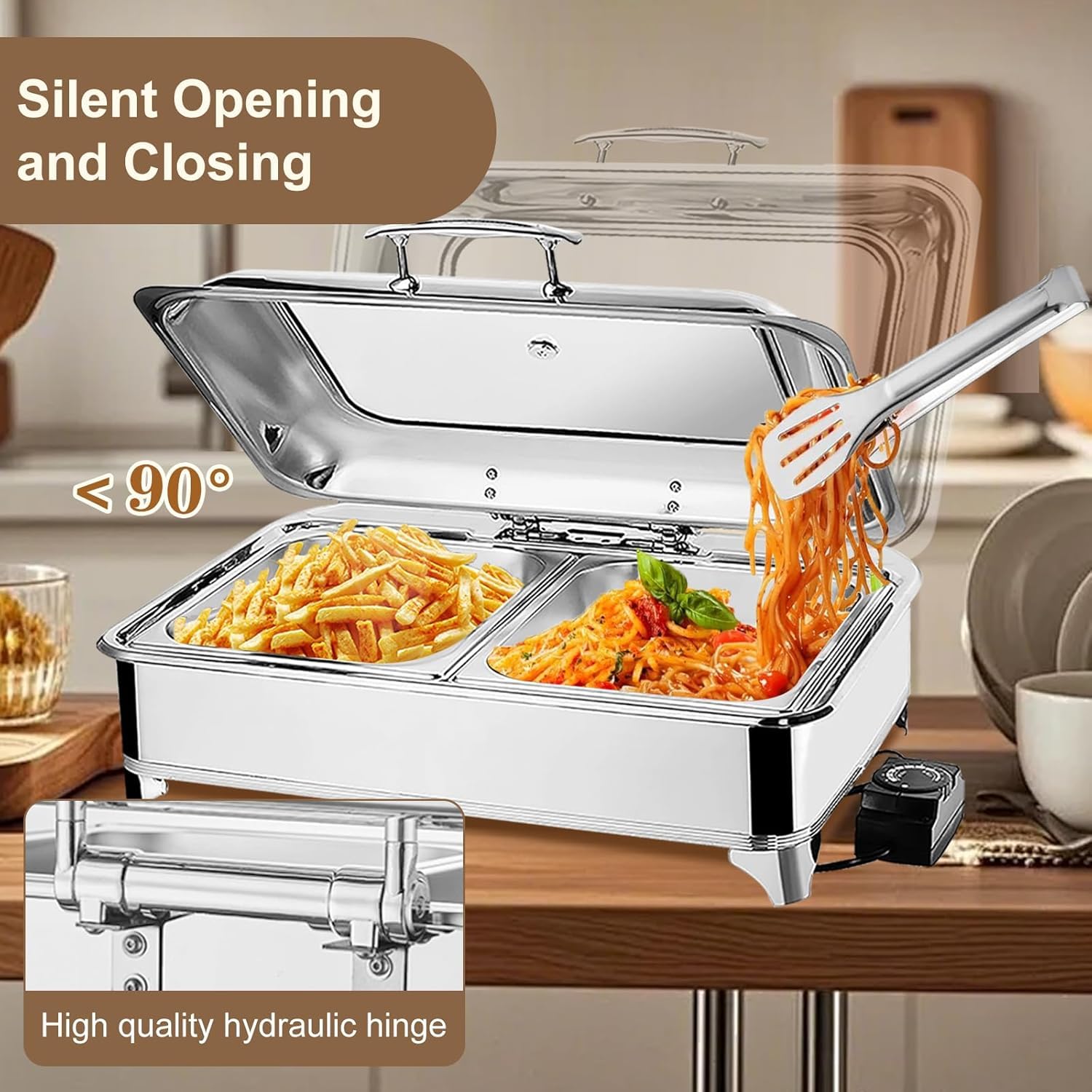 Scaldavivande Buffet Elettrico 9L Professionale Acciaio Inox (1) | Chafing Dish Elettrico con Temperatura Regolabile 35-90℃, Vassoio Riscaldante per Alimenti, per Hotel Ristoranti e Catering