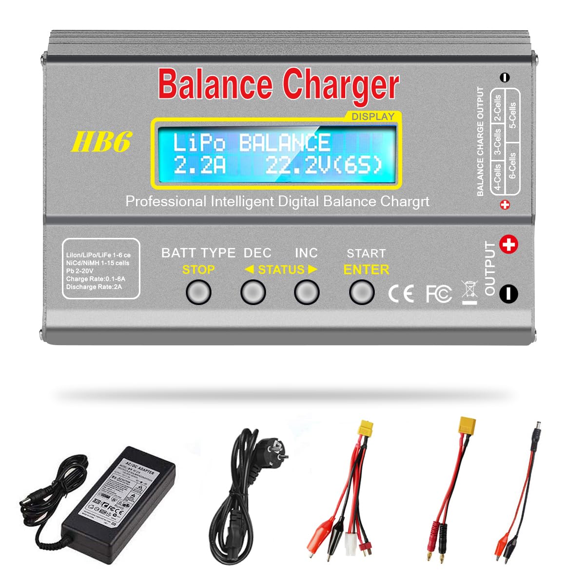 Haisito Caricabatterie e Scaricatore 80W 6A per LiPo/Li-Ion/Life (1-6S), NiMH/NiCd (1-15S) - Bilancia per Batteria RC Hobby Con Alimentatore CA