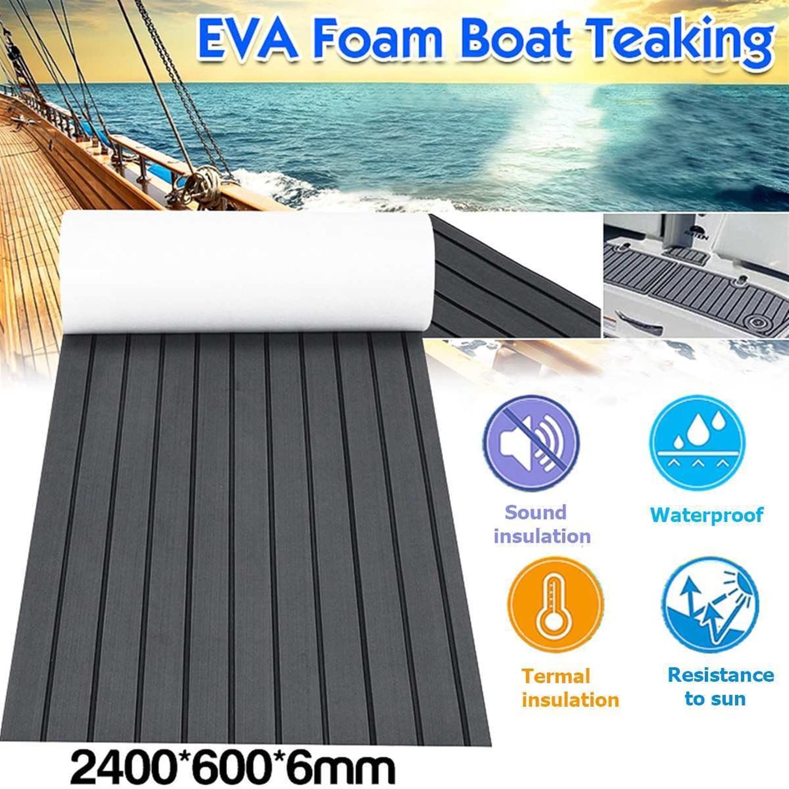 Bootvloermat Van EVA Teak – 240x90x0,6 Cm, Zelfklevend, Antislip, Donkerbruin, Geschikt Voor Jachten, Campers, Zwembaden En Meer