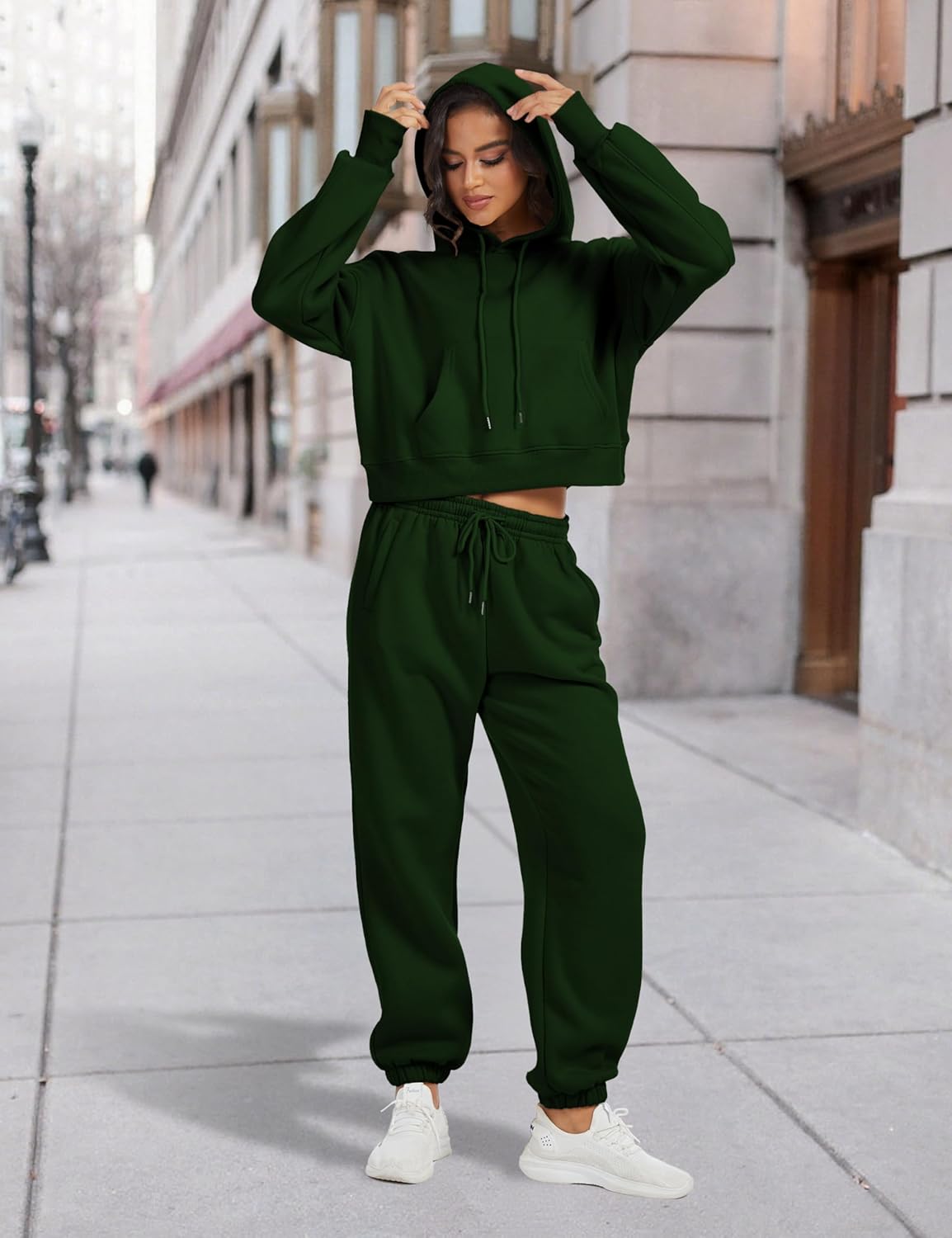 Sweatsuits for Women 2 Piece Set Crop Fleece Lining Hoodies Jogger Sweatpants Sweat Suits - Image 2