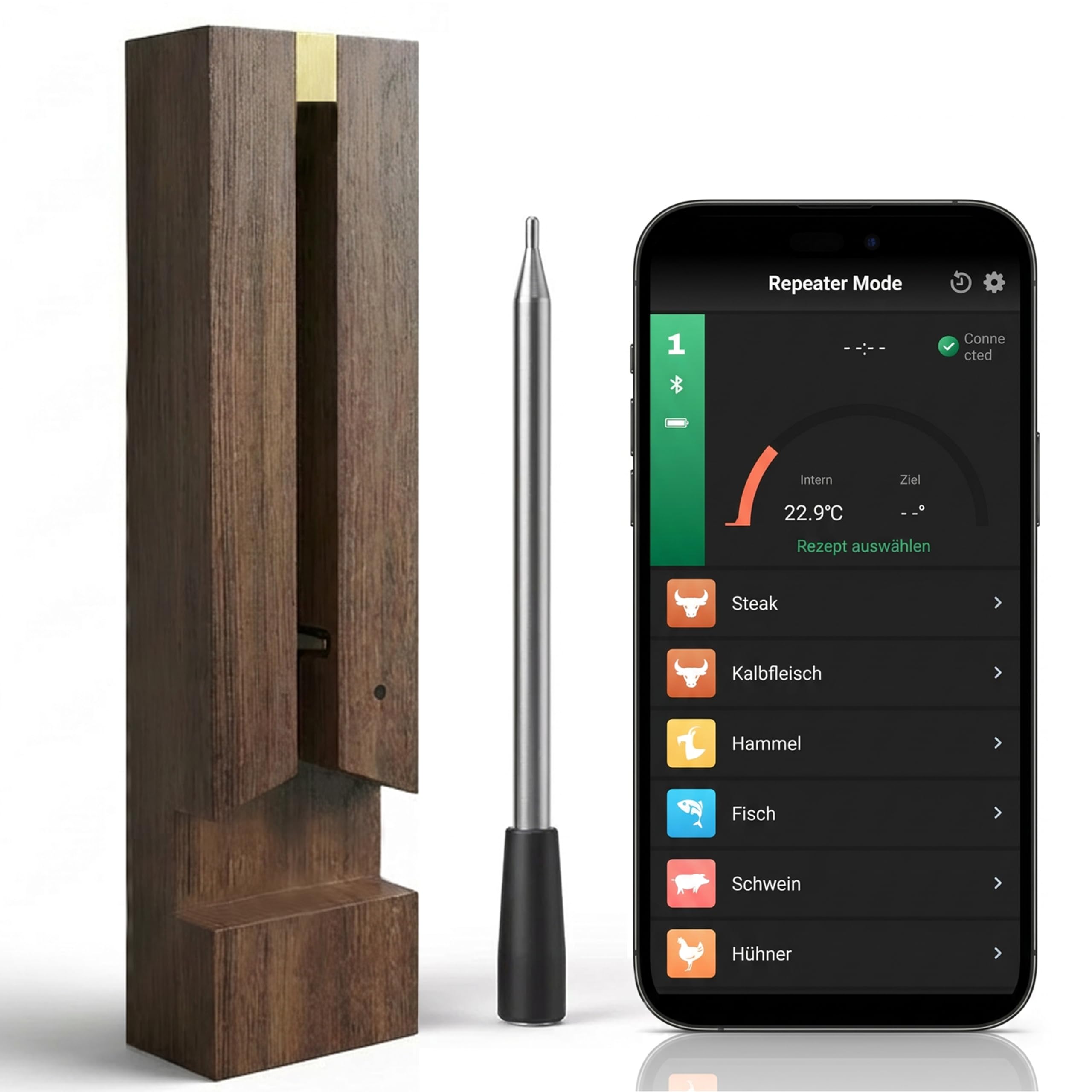 Fleischthermometer Kabellos Grillthermometer Bluetooth mit App für Backofen Bratenthermometer Funk