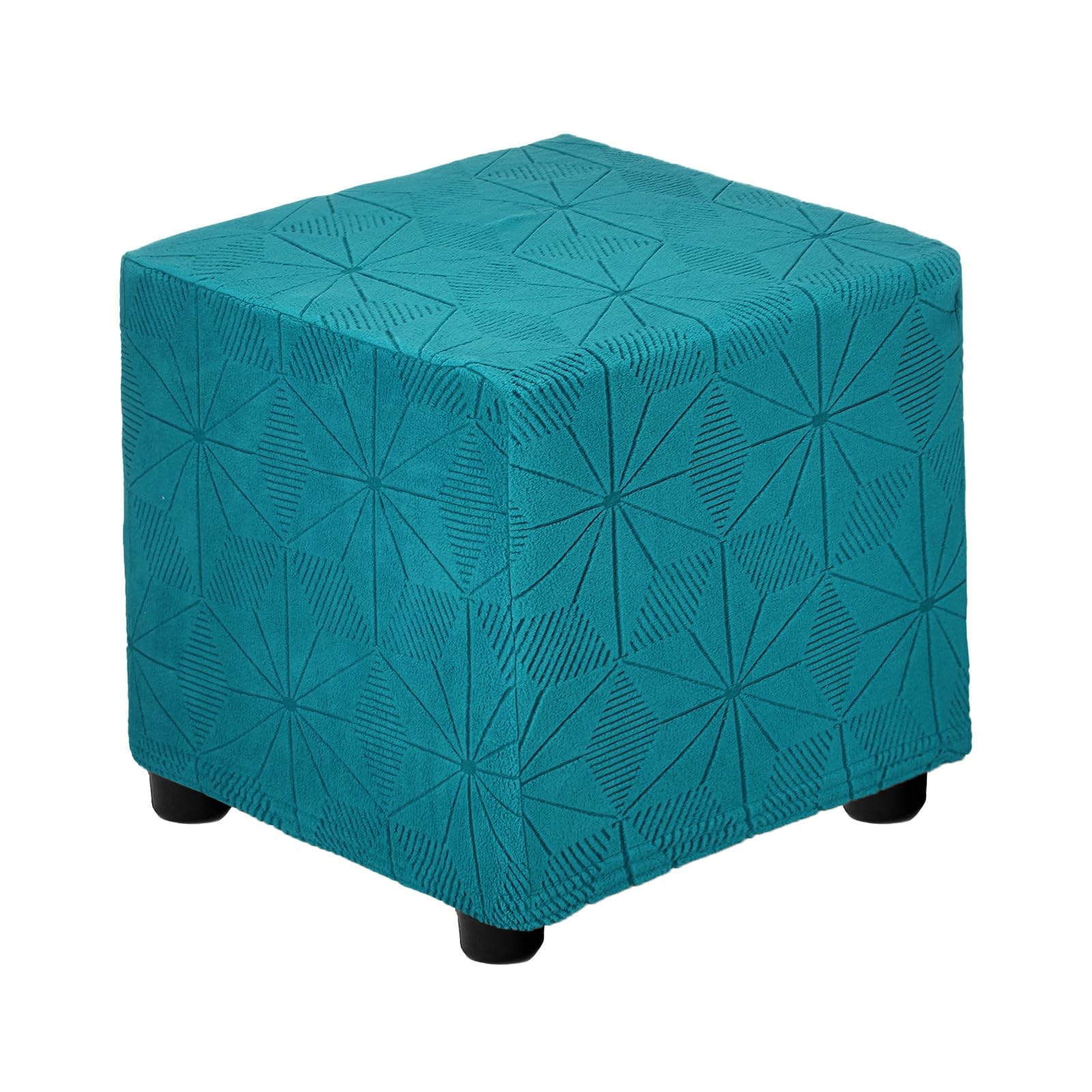sourcing map Square Footstool Cover, Jacquard Polyester Stretch Footrest Slipcovers Footstool Protector for Living Room Bedroom Fit Length 68.6-81cm/27"-32", M-Large, Dark Green