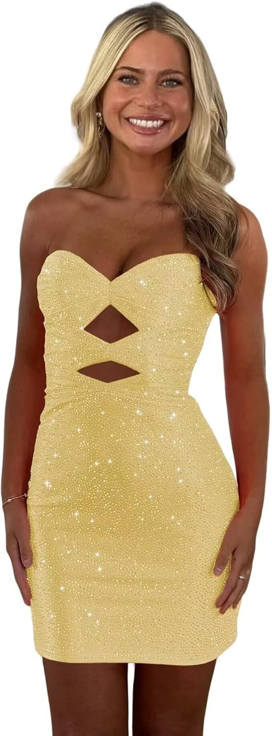 Sparkly Sequin Homecoming Dresses for Teens Strapless Tight Short Cocktail Party Dress 2025