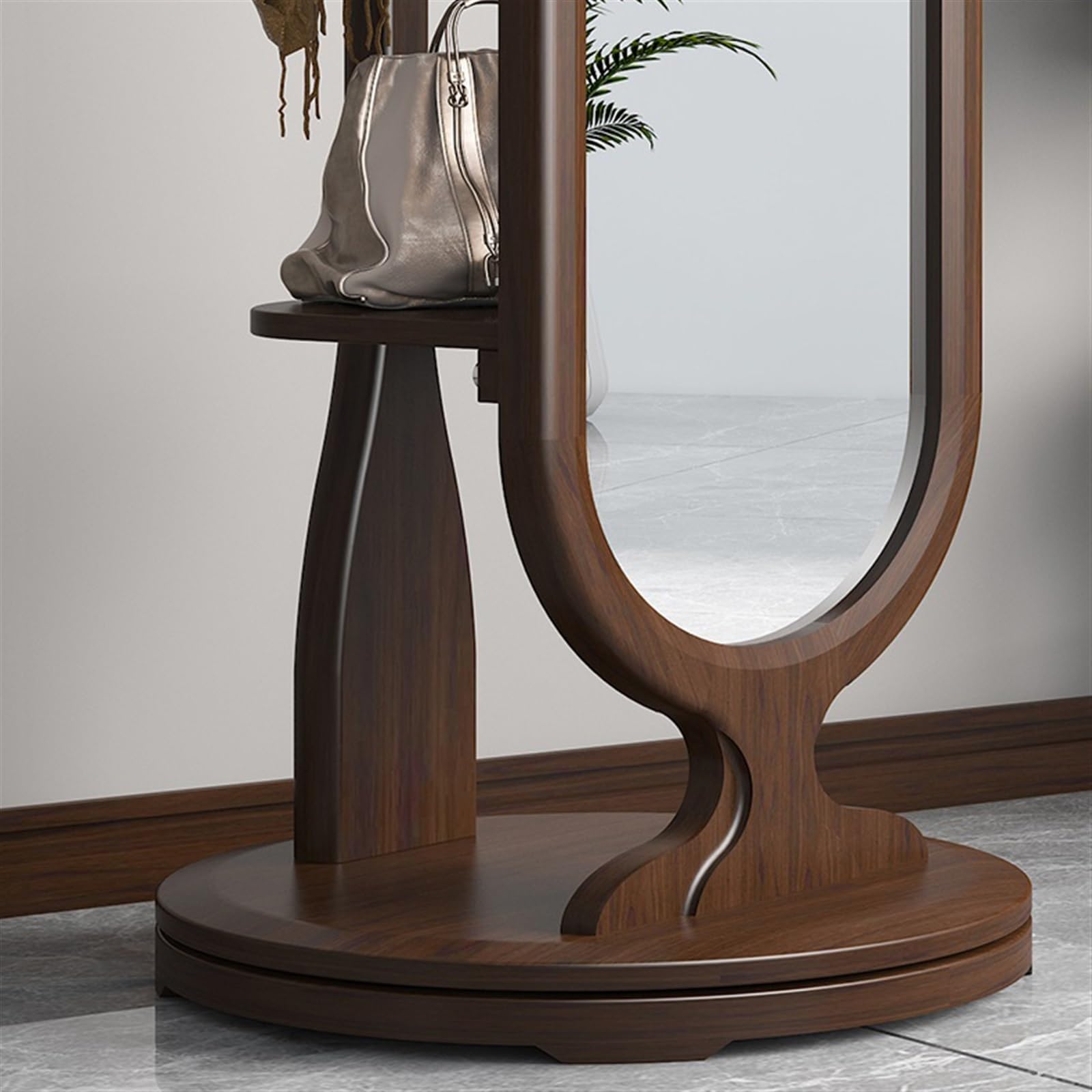 Miroir Pleine Longueur Miroir de Dressing Tout en Bois Massif, Porte-Manteau Multifonctionnel Rotatif sur Pied intégré, Nouveau Porte-vêtements Chambre à Coucher Style Chinois